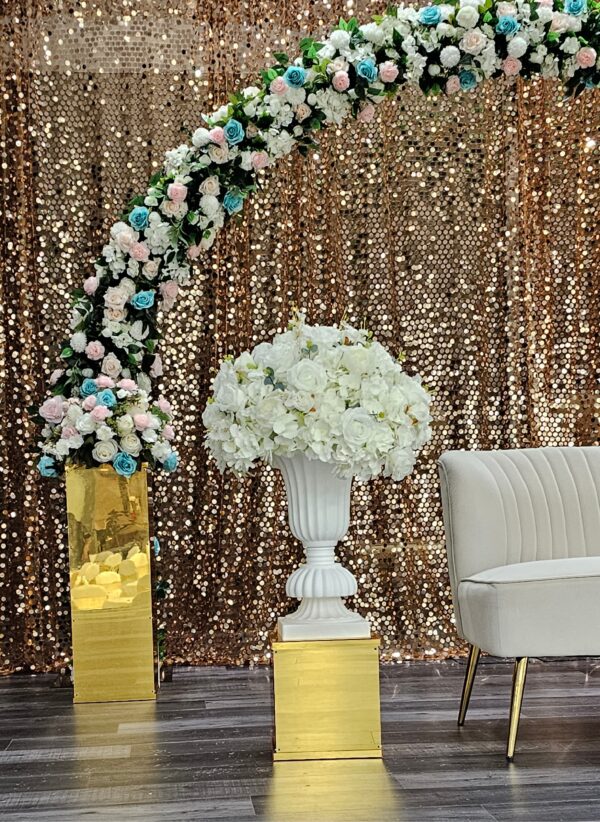 60cms Pre-Made White Floral Arrangement with White Urn