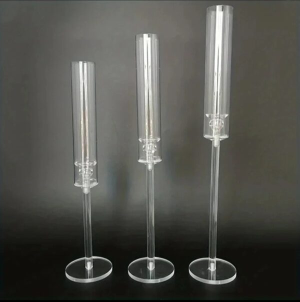Arylic candle stick with taper candles Set of 3